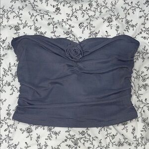 Garage Dark Blue Strapless Crop Top with Floral Accent